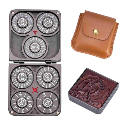 Cusdie 7-in-1 Faltbarer Spinner Metall DND Würfel Set mit PU Leder Tasche - Kompaktes Design mit D4, D6, D8, D10, D12, D20, D% für Rollenspiel-Geschenke von cusdie
