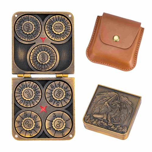 Cusdie 7-in-1 Faltbarer Spinner Metall DND Würfel Set mit PU Leder Tasche - Kompaktes Design mit D4, D6, D8, D10, D12, D20, D% für Rollenspiel-Geschenke von cusdie