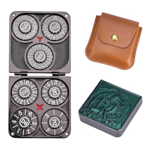 Cusdie 7-in-1 Faltbarer Spinner Metall DND Würfel Set mit PU Leder Tasche - Kompaktes Design mit D4, D6, D8, D10, D12, D20, D% für Rollenspiel-Geschenke von cusdie