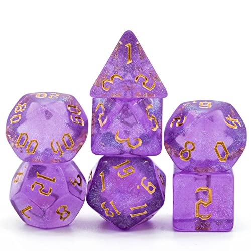 Cusdie 7-teiliges DND-Würfel-Set D&D-Polyedrische Würfel für TTRPG Dungeons and Dragons Rollenspiele RPGs (lila mit Sichelschrift) von cusdie