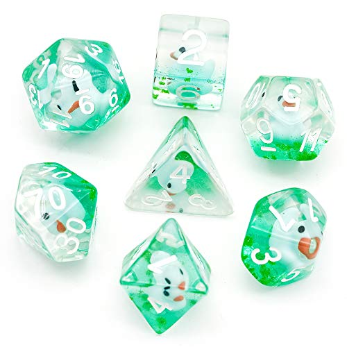 Cusdie 7-teiliges DND-Würfel-Set, polyedrisches Würfel-Set, gefüllt mit Tieren, für Rollenspiele, Dungeons and Dragons, D&D-Würfel, MTG Pathfinder (Blaue Ente) von cusdie