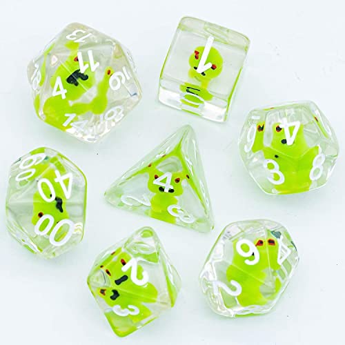 Cusdie 7-teiliges DND-Würfel-Set, polyedrisches Würfel-Set, gefüllt mit Tieren, für Rollenspiele, Dungeons and Dragons, D&D-Würfel, MTG Pathfinder (Frosch) von cusdie