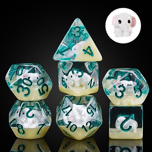 Cusdie 7-teiliges DND-Würfel-Set, polyedrisches Würfel-Set, gefüllt mit Tieren, für Rollenspiele, Dungeons and Dragons, D&D-Würfel, MTG Pathfinder (Grauer Elefant) von cusdie