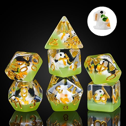 Cusdie 7-teiliges DND-Würfel-Set, polyedrisches Würfel-Set, gefüllt mit Tieren, für Rollenspiele, Dungeons and Dragons, D&D-Würfel, MTG Pathfinder (Kaninchen) von cusdie