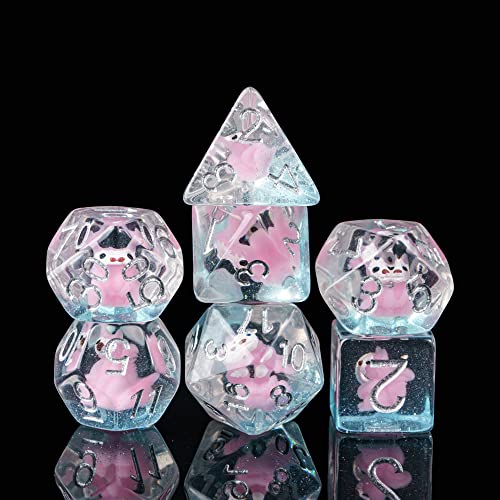 Cusdie 7-teiliges DND-Würfel-Set, polyedrisches Würfel-Set, gefüllt mit Tieren, für Rollenspiele, Dungeons and Dragons, D&D-Würfel, MTG Pathfinder (Rosa Eichhörnchen) von cusdie