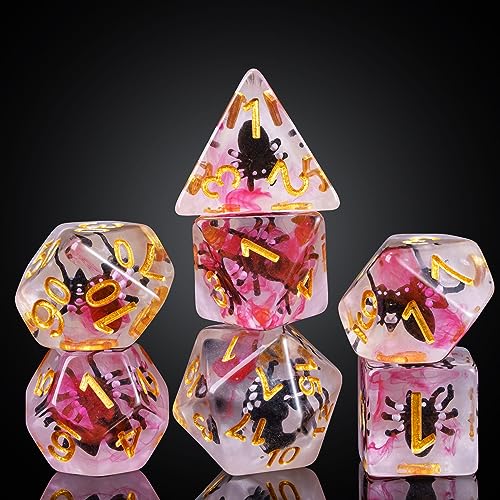 Cusdie 7-teiliges DND-Würfel-Set, polyedrisches Würfel-Set, gefüllt mit Tieren, für Rollenspiele, Dungeons and Dragons, D&D-Würfel, MTG Pathfinder (Schwarze Spinne) von cusdie
