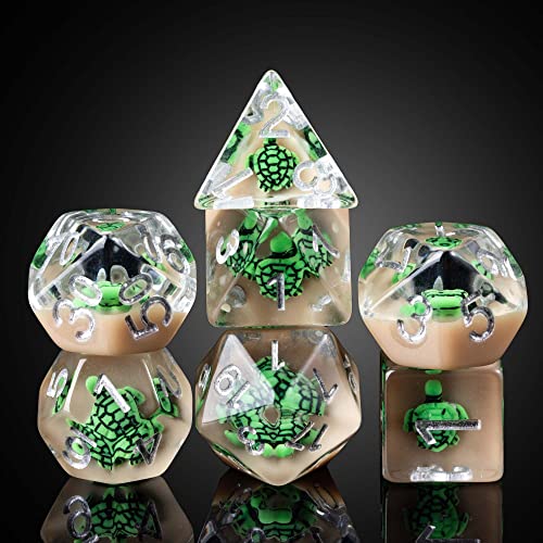 Cusdie 7-teiliges DND-Würfel-Set, polyedrisches Würfel-Set, gefüllt mit Tieren, für Rollenspiele, Dungeons and Dragons, DND-Würfel, Pathfinder (Grüne Schildkröte) von cusdie