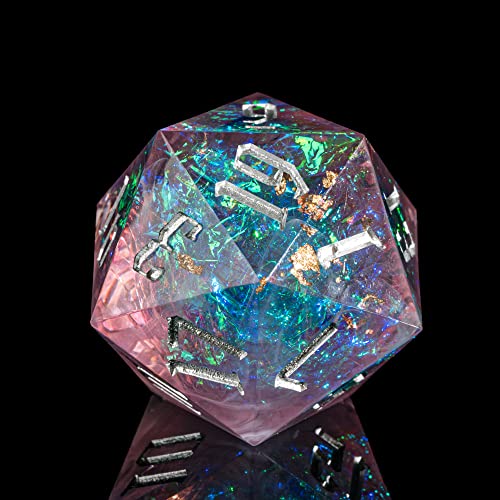 Cusdie D20 DND-Würfel mit scharfen Kanten und Glitzerfolieneinschlüssen, einzelner 20-seitiger D&D-Würfel, für Rollenspiele, Dungeons and Dragons, 33 mm, Violett von cusdie