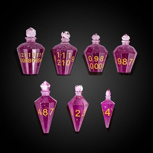 Cusdie DND-Würfel-Set mit 7 scharfen Kanten, trankförmige D&D-Würfel, handgefertigt, polyedrisches Würfel-Set, Trankwürfel für TTRPG-Rollenspiele, Pathfinder (lila mit Glitzerpulver) von cusdie