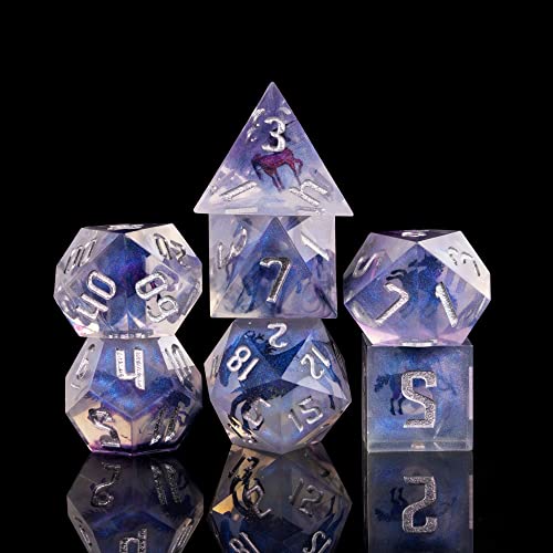 Cusdie DND-Würfel mit scharfen Kanten, 7-teilig, D&D-Würfel, handgefertigt, polyedrisches Würfel-Set, für Rollenspiele (Einhorn-Decoupage) von cusdie