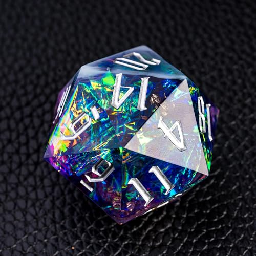 Cusdie Einzelner D20 D&D-Würfel mit scharfen Kanten und Glitzerfolieneinschlüssen, 33 mm, handgefertigt, polyedrische Würfel, für Rollenspiele, MTG Pathfinder (lila-blau) von cusdie