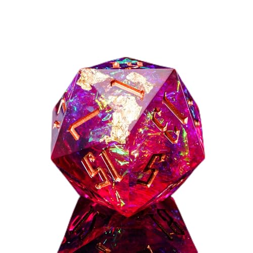 Cusdie Einzelner D20-DND-Würfel mit scharfen Kanten und Glitzerfolieneinschlüssen, 20-seitige D&D-Würfel, 33 mm, handgefertigt, für Rollenspiele, MTG Pathfinder (Rosarot/B) von cusdie