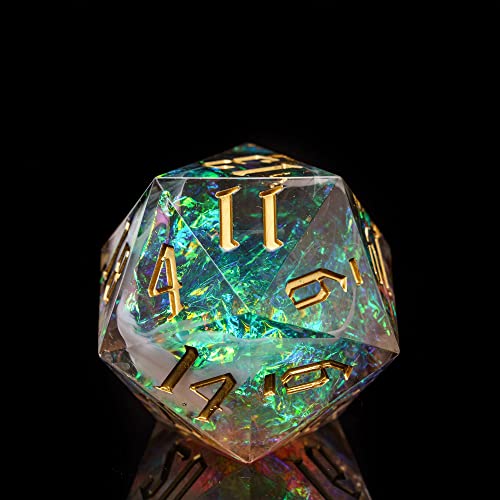 Cusdie Einzelner D20-DND-Würfel mit scharfen Kanten und Glitzerfolieneinschlüssen, 20-seitige D&D-Würfel, 33 mm, handgefertigt, für Rollenspiele, Pathfinder (grau) von cusdie