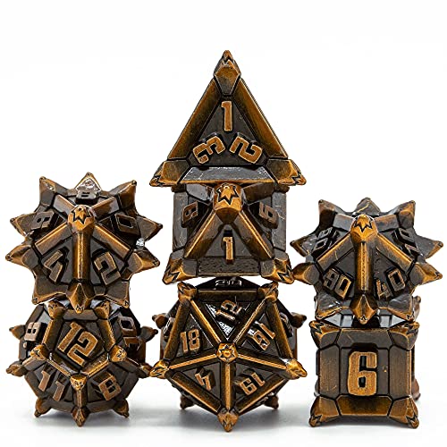 Cusdie Metall-Würfel-Set, 7-teilig, DND-Metallwürfel, Windrad-Design, polyedrisches Würfel-Set, für Rollenspiele, D&D-Würfel (antikes Gold) von cusdie
