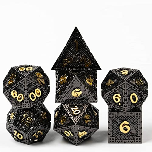 Cusdie Metallwürfel-Set, 7-teilig, DND-Metallwürfel, Drachenschuppe, polyedrisches Würfel-Set, für Rollenspiele, D&D-Würfel (Schwarz Gold) von cusdie