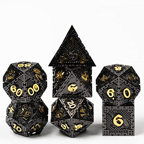 Cusdie Metall-Würfel-Set, 7-teilig, DND-Metallwürfel, Drachen-Skala, Polyedrisch, für Rollenspiele, D&D-Würfel (Schwarz/Gold) von cusdie