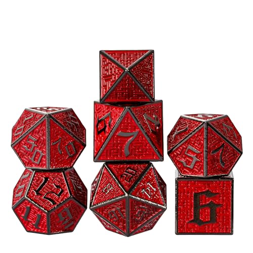 Cusdie Metallwürfel-Set, 7-teilig, DND-Metallwürfel, Labyrinth-Design, polyedrisches Würfel-Set, für Rollenspiele, D&D-Würfel, Pathfinder (schwarz rot) von cusdie