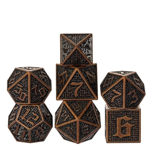 Cusdie Metallwürfel-Set, DND-Metallwürfel, Labyrinth-Design, polyedrisches Würfel-Set, für Rollenspiele, D&D-Würfel, Pathfinder (Rotkupfer), 7-teilig von cusdie