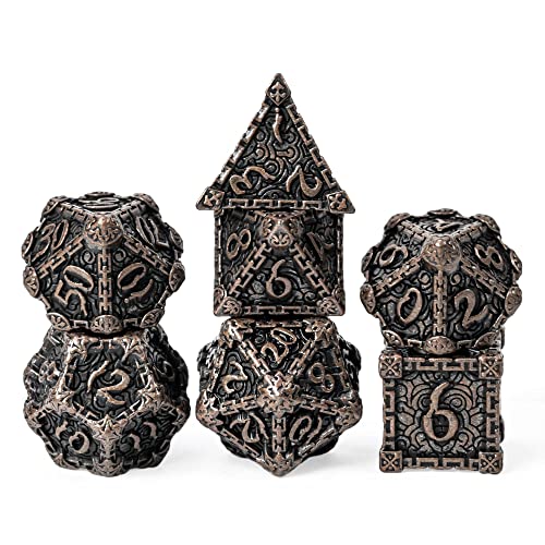 Cusdie Metallwürfel-Set, 7-teilig, DND-Würfel, Dolch-Design, Rotkupfer von cusdie