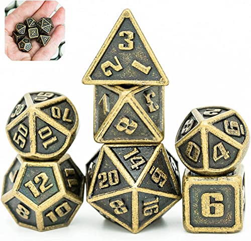 Cusdie Mini-Metallwürfel, 10 mm, 7 Stück, metallisches DND-Würfel-Set, polyedrisches Mini-Würfel-Set, für Rollenspiele, D&D-Würfel (Bronze) von cusdie