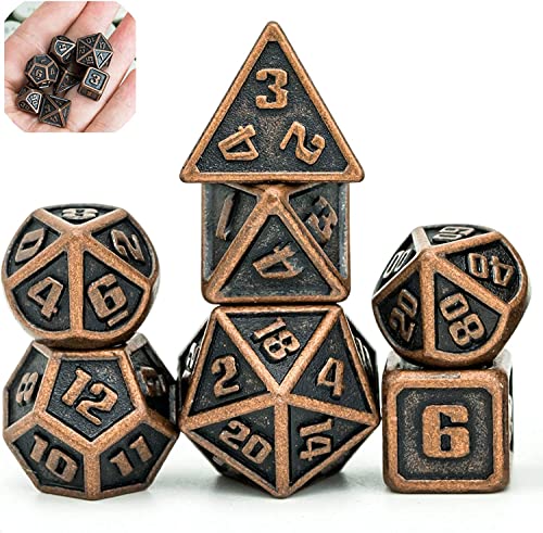 Cusdie Mini-Metallwürfel, 10 mm, 7-teilig, metallisches DND-Würfel-Set, polyedrisches Mini-Würfel-Set, für Rollenspiele, D&D-Würfel (rotes Kupfer) von cusdie