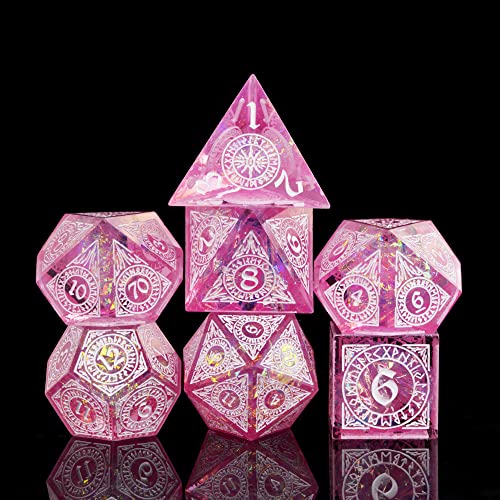 Cusdie Scharfe Kanten, DND-Würfel, 7 Stück, D&D-Würfel, handgefertigt, polyedrisches Würfel-Set, für Rollenspiele, MTG-Pathfinder (rosa Muster) von cusdie