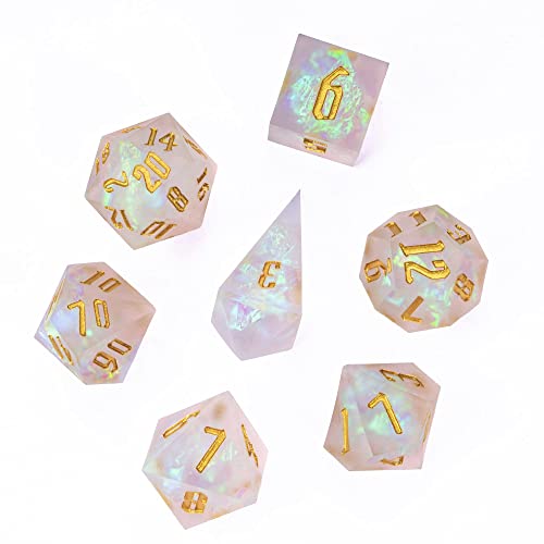 Cusdie Würfel-Set, 7-teilig, DND-Würfel mit scharfer Kante, handgefertigt, polyedrisches Design, für Rollenspiele, MTG-Pathfinder (matt-durchscheinend) von cusdie
