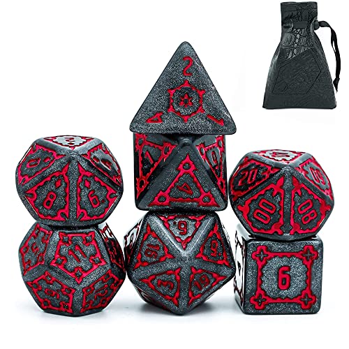 HDdais D&D-Würfel für Dungeons and Dragons Pathfinder RPG MTG, 25 mm, Polyedrisches Würfel-Set mit Ledertasche, 7 Stück (schwarz/rot) von cusdie