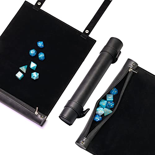 cusdie 2-in-1-Würfel-Rollmatte & Würfelhalter mit Reißverschluss, mit 7 DND-Würfeln – kompatibel mit DND-Polyedral-Dice Dungeons & Dragon (schwarz) von cusdie
