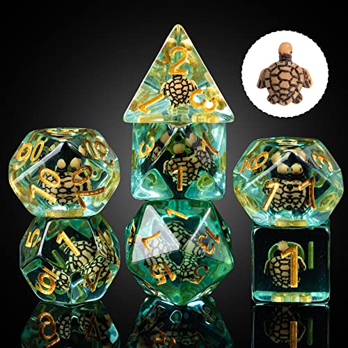 cusdie Polyedrisches Würfel-Set mit 7 Würfeln, gefüllt mit Tieren, für Rollenspiele, Dungeons and Dragons, D&D-Würfel, MTG Pathfinder (braune Schildkröte) von cusdie