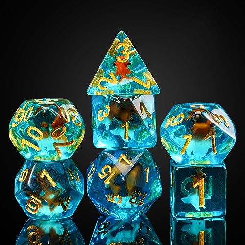 Cusdie 7-teiliges DND-Würfel-Set, polyedrisches Würfel-Set, gefüllt mit Tieren, für Rollenspiele, Dungeons and Dragons, D&D-Würfel, MTG Pathfinder (Rot-Weiß-Goldfisch) von cusdie