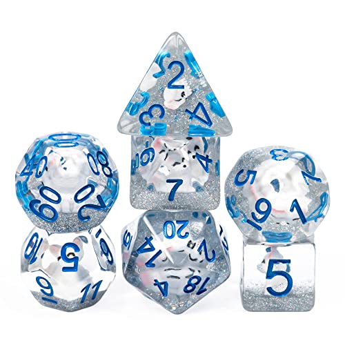 Cusdie 7-teiliges Polyedrisches DND-Würfel-Set, gefüllt mit Tieren, für Rollenspiele, Dungeons and Dragons, D&D-Würfel, MTG Pathfinder (Weißer Fuchs) von cusdie