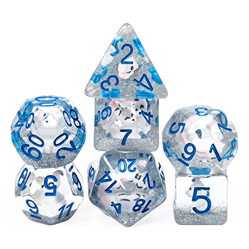 cusdie Polyedrisches Würfel-Set mit 7 Würfeln, gefüllt mit Tieren, für Rollenspiele, Dungeons and Dragons, D&D-Würfel (Weißfuchs) von cusdie