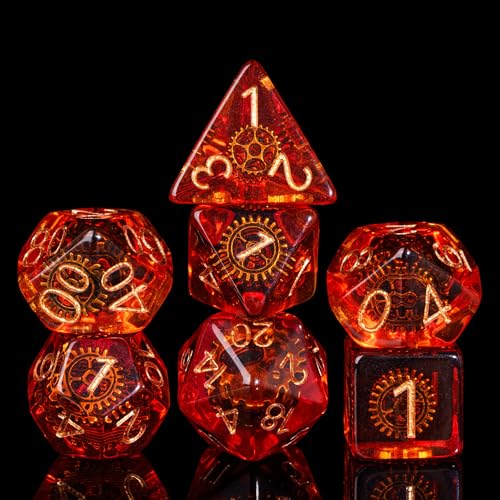 cusdie 7 Würfel DND Würfel Polyedrisches Würfelset gefüllt mit Zahnrädern, für Rollenspiel Dungeons und Dragons D&D Dice MTG Pathfinder (Red Copper) von cusdie