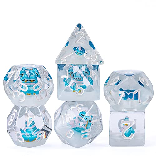 cusdie Polyedrisches Würfel-Set mit 7 Würfeln, gefüllt mit Tieren, für Rollenspiele, Dungeons and Dragons, D&D-Würfel (blauer Pinguin) von cusdie