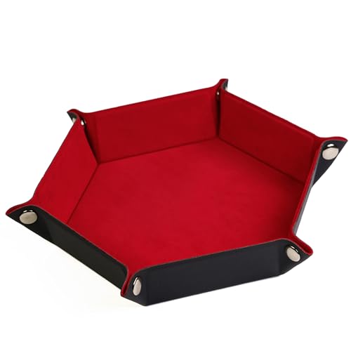 cusdie Würfeltablett Faltbare Hexagon Würfelablage Leder und Samt Würfelhalter für DND Würfelspiel Tischspiele (Rot) von cusdie