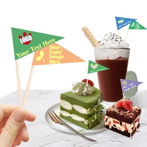 Kundenspezifische Zahnstocher Flaggen mit Logo/Foto 100Pcs, personalisierte Käsemarkierungen für Hamburger Cupcakes Toppers Party Dekoration Lebensmittel Etikettierung (STYL 3) von custyoulife