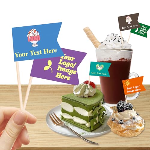 Kundenspezifische Zahnstocher Flaggen mit Logo/Foto 100Pcs, personalisierte Käsemarkierungen für Hamburger Cupcakes Toppers Party Dekoration Lebensmittel Etikettierung (STYL 5) von custyoulife