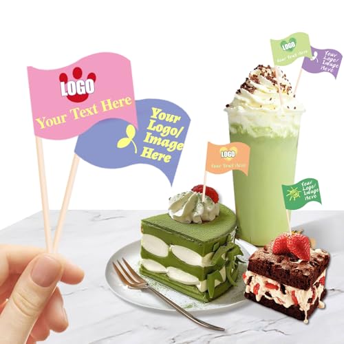 Kundenspezifische Zahnstocher Flaggen mit Logo/Foto 100Pcs, personalisierte Käsemarkierungen für Hamburger Cupcakes Toppers Party Dekoration Lebensmittel Etikettierung (STYL A) von custyoulife