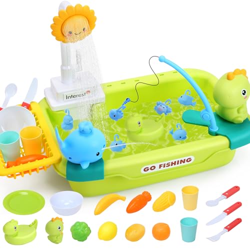 CUTE STONE Kinderspüle mit fließendem Wasser, Spielebecken mit verbessertem elektrischem Wasserhahn, schwimmendes Poolspielzeug und Spülmaschinenspielzeug, Sommer-Wasserspielzeug für Jungen und CUTE STONE Kinderspüle mit fließendem Wasser, Spielebecken mit verbessertem elektrischem Wasserhahn, schwimmendes Poolspielzeug und Spülmaschinenspielzeug, Sommer-Wasserspielzeug für Jungen und von cute stone