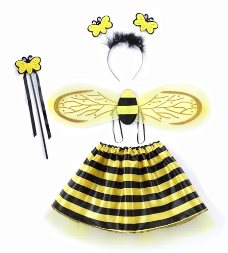 cuteDIY 4 Stück Bienenkostüm Kinder, Kostüm Biene Kind, Bienen Flügel, Bienenflügel Kinderkostüme Mädchen Set von cuteDIY