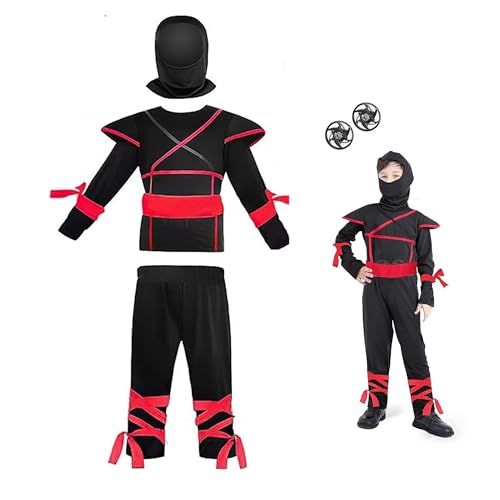 cuteDIY Ninja Kostüm Kinder Jungen Ninja-Kostüm Faschingskostüme 140 Schwarz Kostüme 128 von cuteDIY