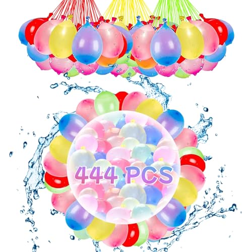 Biologisch Abbaubare Wasserbomben 444 Stück – Selbstschließende Schnellbefüllbare Wasserballons aus Naturlatex, Farbiges Set für Poolpartys & Wasserschlachten (A) von cutlot