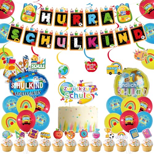 HURRA SCHULKIND – Schulanfang Ballon Deko, mit Banner, Spiralen, Tortendeko, Luftballon & Folienballon – Perfekt für Schuleinführung, Einschulung, Schulparty, Fotohintergrund HURRA SCHULKIND – Schulanfang Ballon Deko, mit Banner, Spiralen, Tortendeko, Luftballon & Folienballon – Perfekt für Schuleinführung, Einschulung, Schulparty, Fotohintergrund von cutlot
