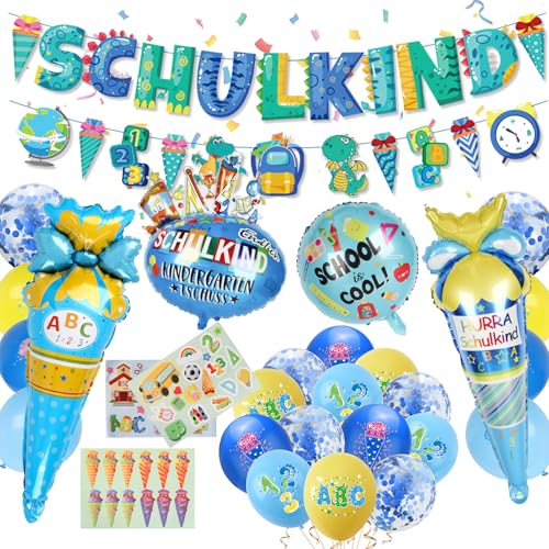 SCHULKIND Deko Einschulung der Grundschule Junge, SCHULKIND Folienballon 22 Luftballon, Schulanfang Schuleinführung Deko (Blau) von cutlot