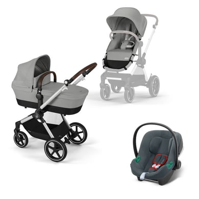 cybex GOLD 3 in 1 Reisesystem Kombikinderwagen Eos Lux inklusive Babyschale Aton B2 Stone Grey von Cybex GOLD