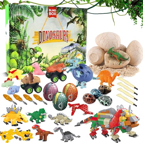 cykapu Weihnachts-Adventskalender 2023 Dinosaurier Egg Toy mit 24 Tage Countdown-Kalender, Dino Eier Zum Ausgraben Dino Geburtstag Deko von cykapu