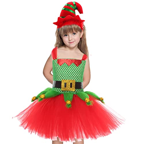 cypreason Elfenkostüm für Mädchen,Weihnachtselfenmädchen - Prinzessinnenkleid, Cosplay, Spaghettiträger, Netzärmel, Feen-Elfenkostü für Mädchen, Urlaubsparty von cypreason