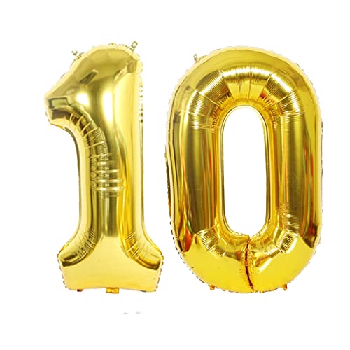 D2D | Party Balloon Zahl 10 XL in Gold - Größe: 80 cm - Folienballons - Zahlenballons - Geburtstagdeko - Rosenhochzeit - Helium Ballons von d2d-needs