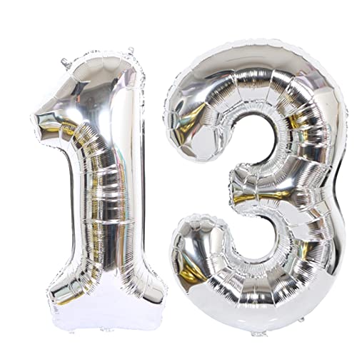 D2D | Party Balloon Zahl 13 XXL in Silber - Größe: 100 cm - Geburtstagdeko - Folienballons - Zahlenballons - Helium Ballons von d2d-needs